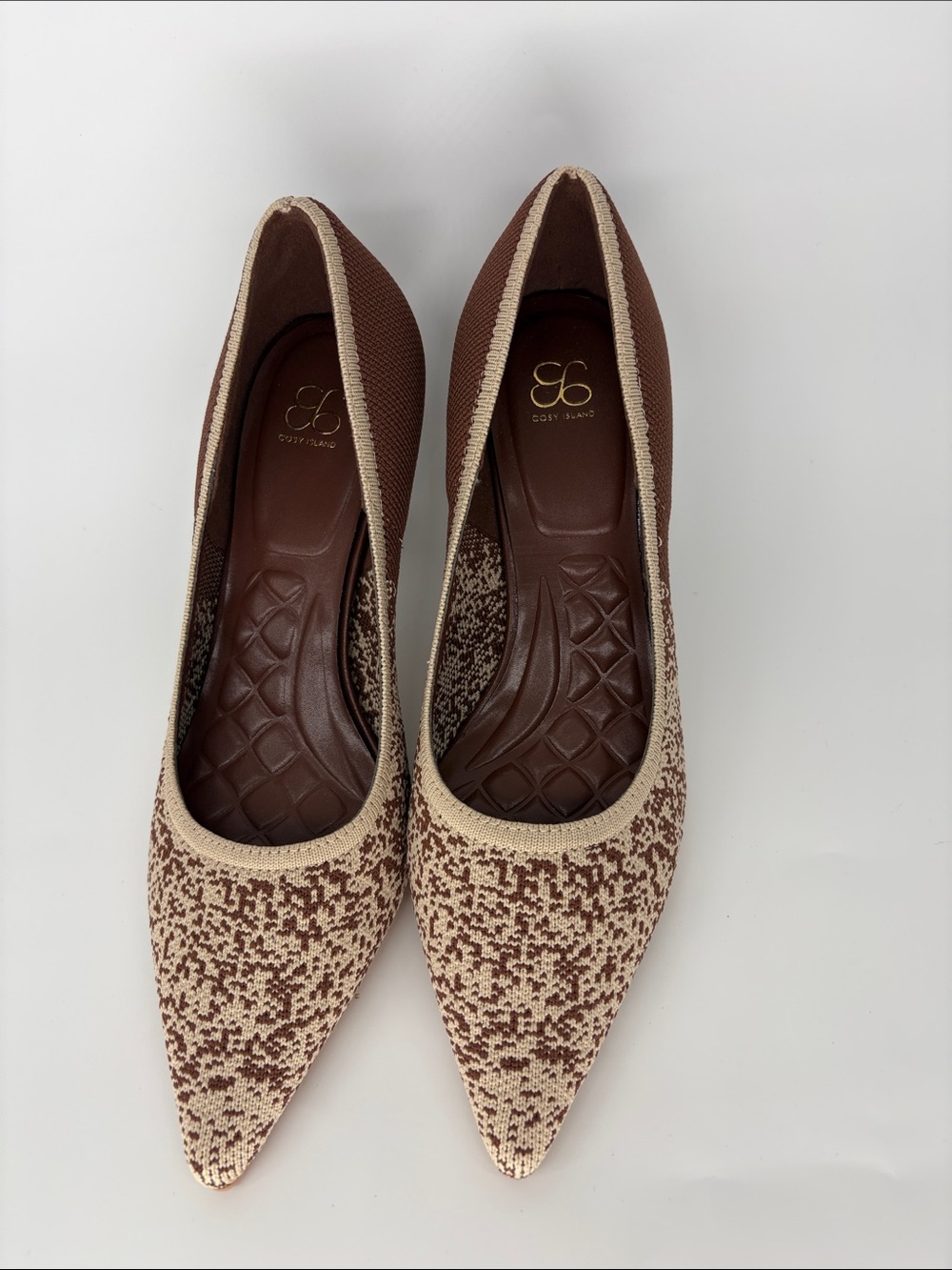Cosy Island Brown and Cream Pointed Toe Kitten Heel Knit Pumps - Sz 7 NWOB - Picture 2 of 9